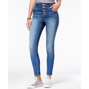 Tinseltown Juniors High-Waisted Five-Button Skinny Jeans (Medium Denim) - Size 3